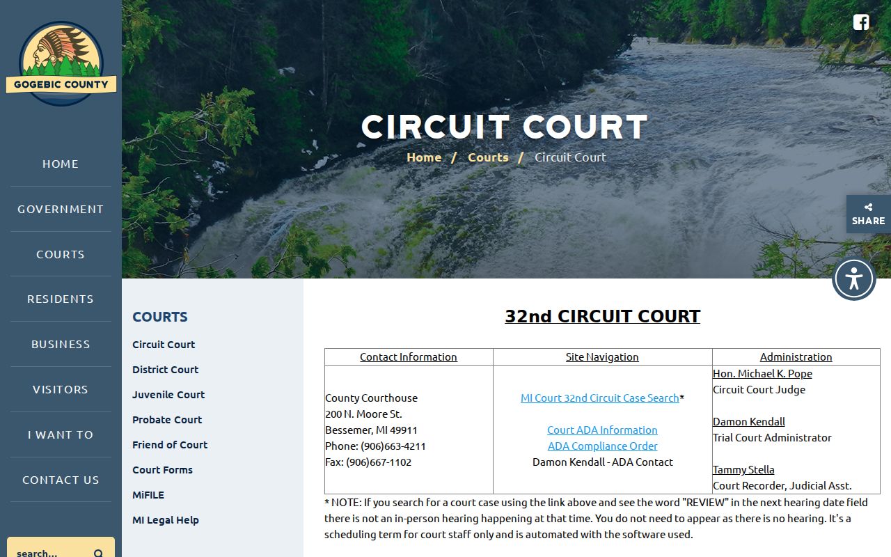 Gogebic County criminal court cases at the 32nd Circuit Court