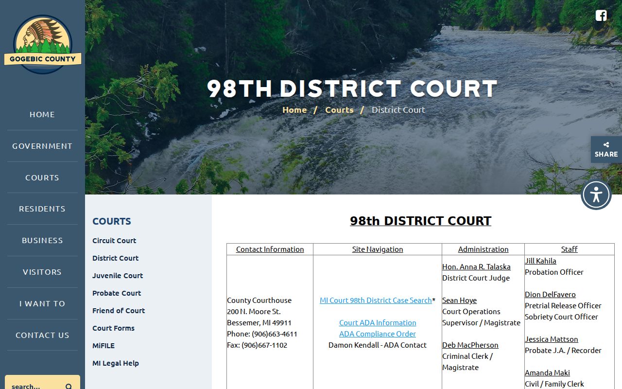 Gogebic County criminal court case search at the 98th District Court