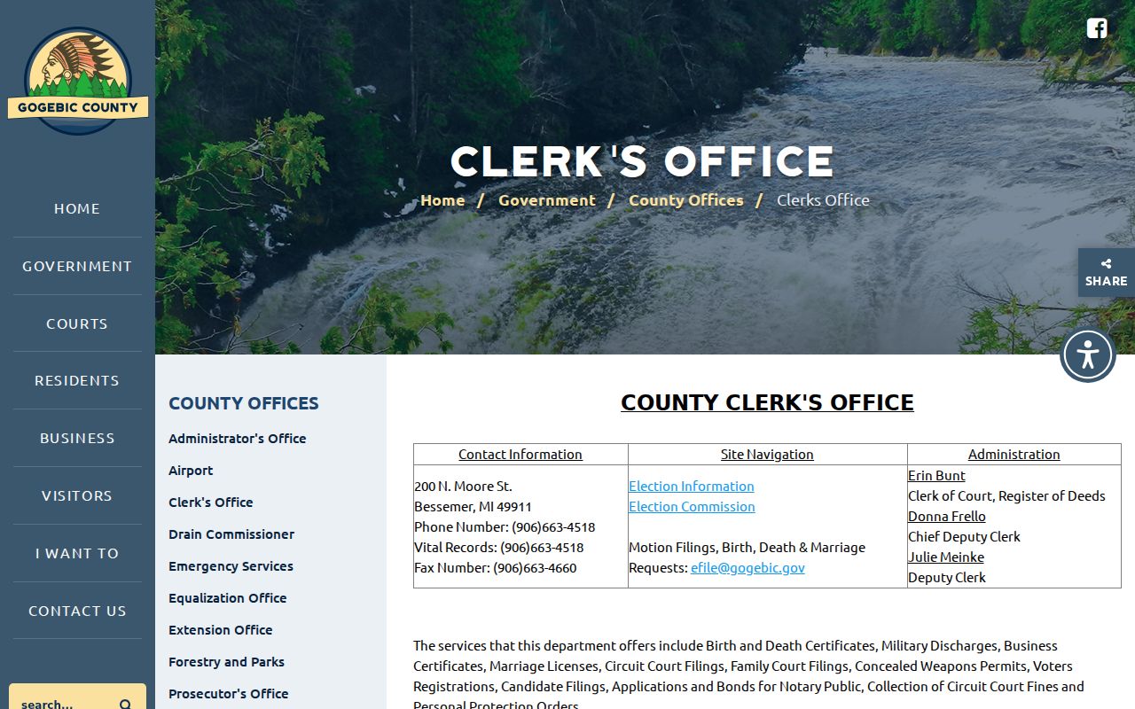 Gogebic County Clerk office for criminal court case files