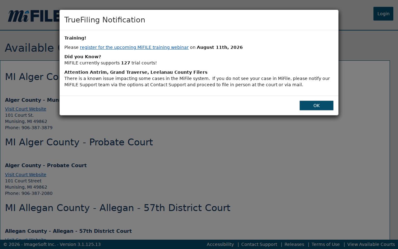 Gogebic County criminal court MiFILE participation