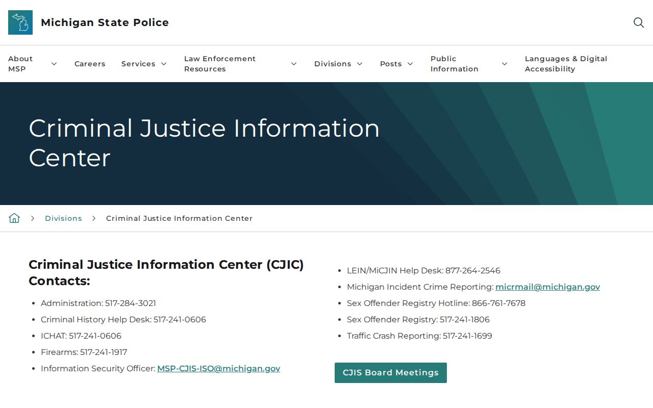 CJIC criminal history programs serving Gogebic County