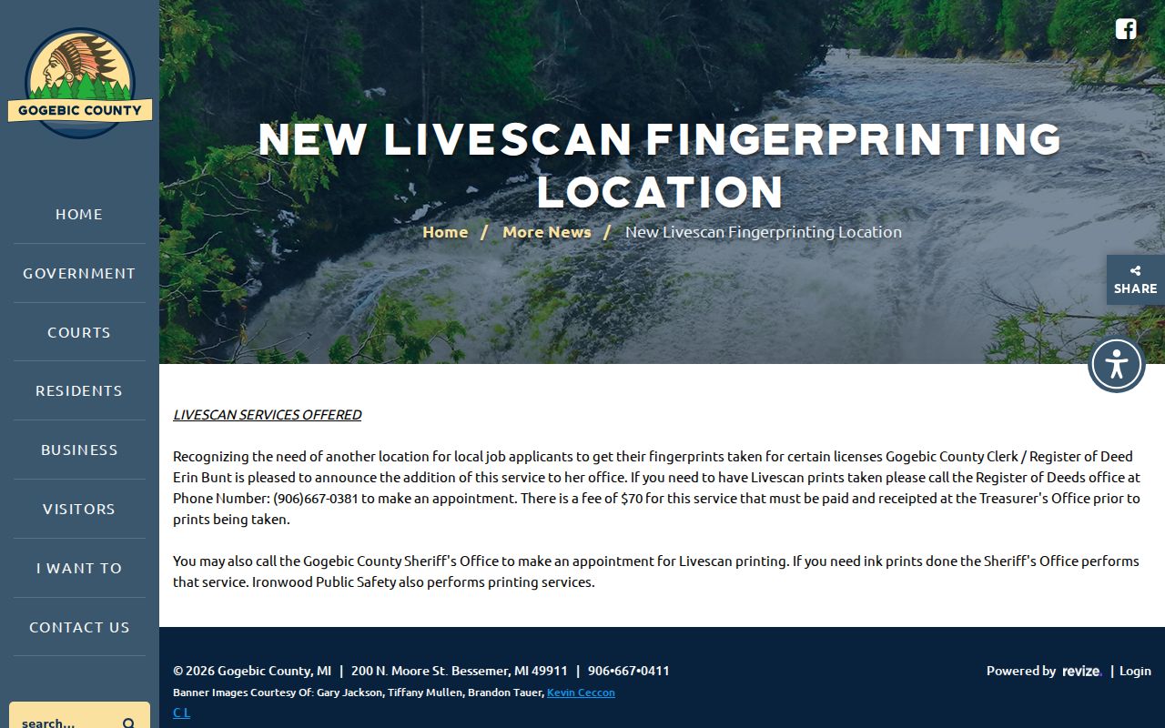 Gogebic County courthouse Livescan criminal record service