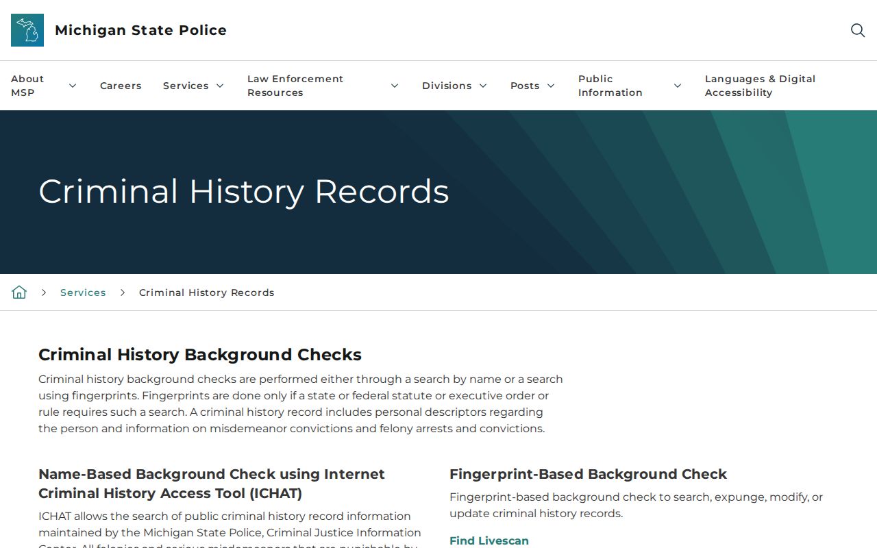 Michigan State Police criminal history options for Gogebic County