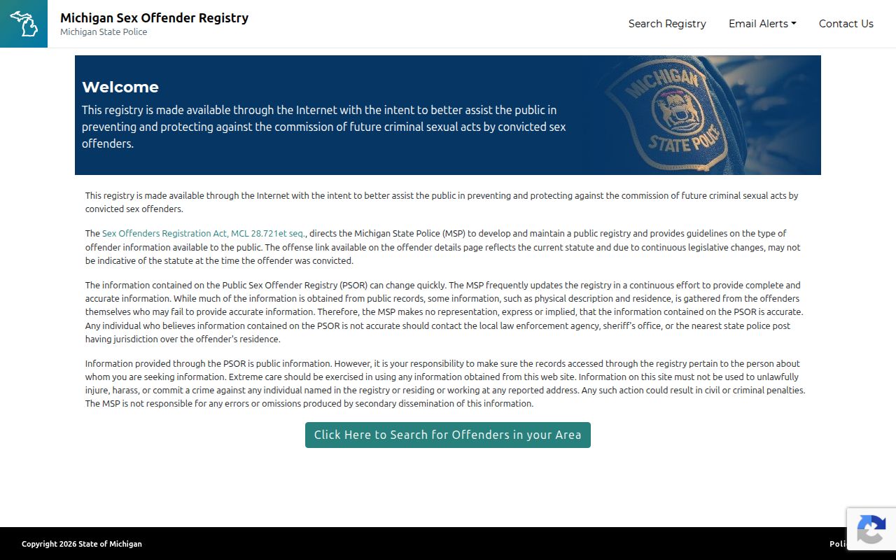 Michigan PSOR interface for a Gogebic County sex offender search