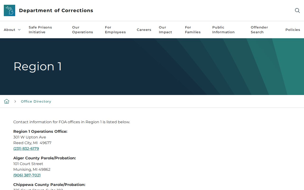 MDOC regional probation directory for Wakefield criminal records